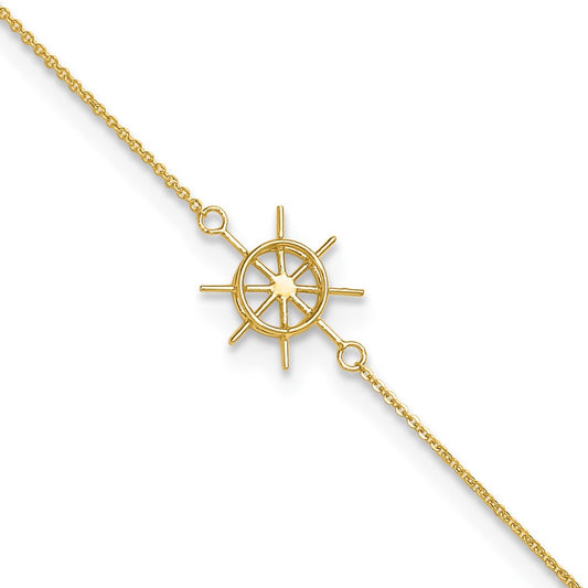 14k Ships Wheel 9 inch Plus 1 inch Extender Total 10 inch Anklet