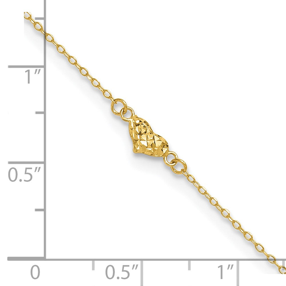 14k Polished Diamond-cut Triple Puffed Hearts 9 inch Plus 1 inch Extender - Total 10 inch Anklet