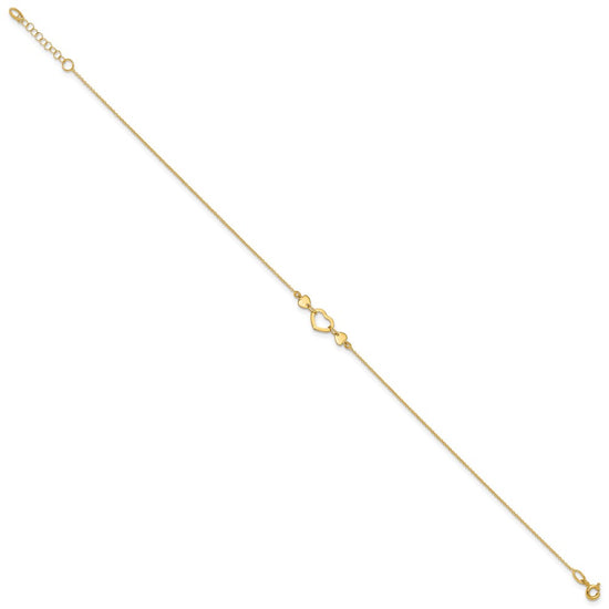 14k Polished Open Heart 10 inch Plus 0.75 inch Extender Total 10.75 inch Anklet