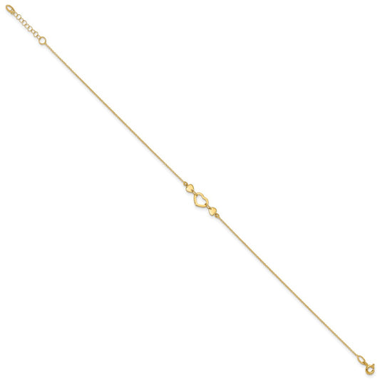 14k Polished Open Heart 10 inch Plus 0.75 inch Extender Total 10.75 inch Anklet