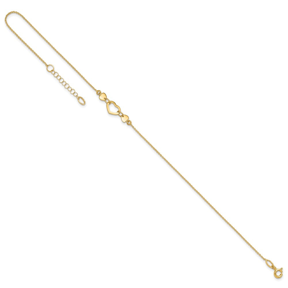 14k Polished Open Heart 10 inch Plus 0.75 inch Extender Total 10.75 inch Anklet