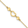 14k Polished Open Heart 10 inch Plus 0.75 inch Extender Total 10.75 inch Anklet