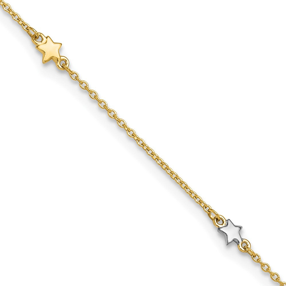 14K Two-Tone Polished Stars 5-Station 10 inch Plus 1 inch Extender - Total 11 inch Anklet