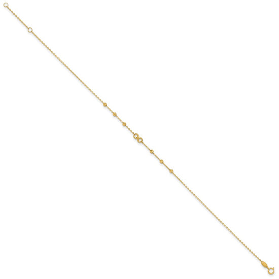 14K Infinity Symbol and Diamond-cut Beads 10 inch Plus 1 inch Extender - Total 11 inch Anklet