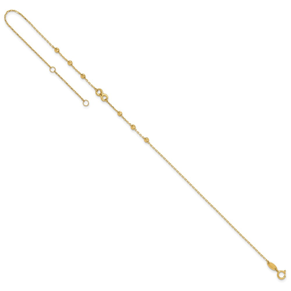 14K Infinity Symbol and Diamond-cut Beads 10 inch Plus 1 inch Extender - Total 11 inch Anklet