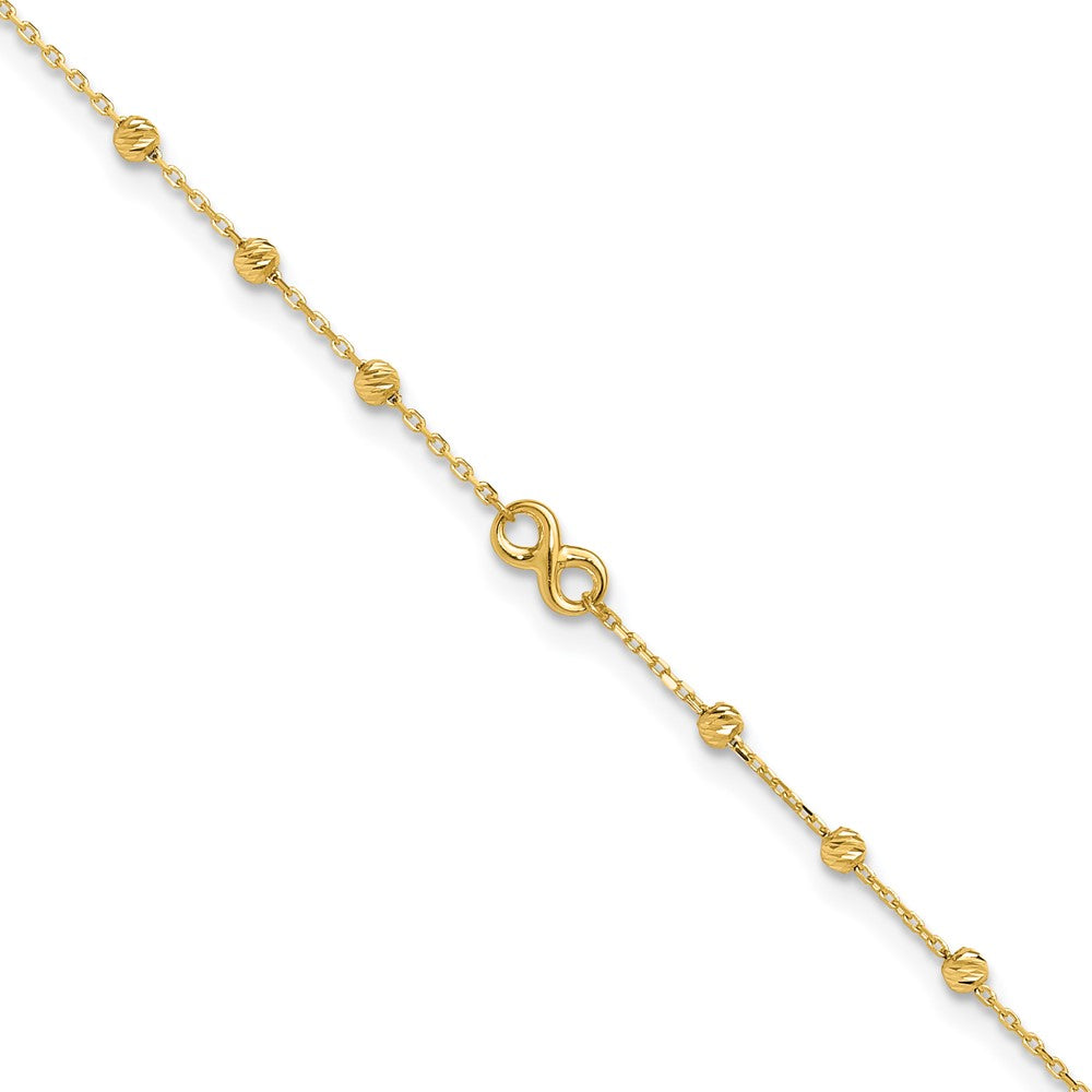 14K Infinity Symbol and Diamond-cut Beads 10 inch Plus 1 inch Extender - Total 11 inch Anklet