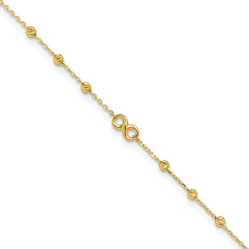 14K Infinity Symbol and Diamond-cut Beads 10 inch Plus 1 inch Extender - Total 11 inch Anklet