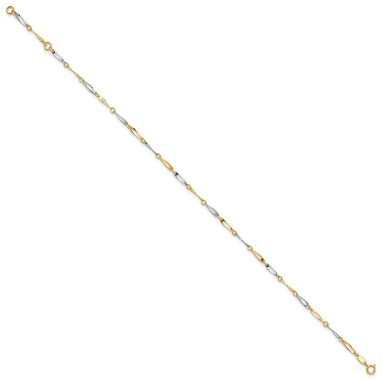 14k Two-Tone Polished Oval Twist Link 9 inch Plus 1 inch Extender Total 10 inch Anklet