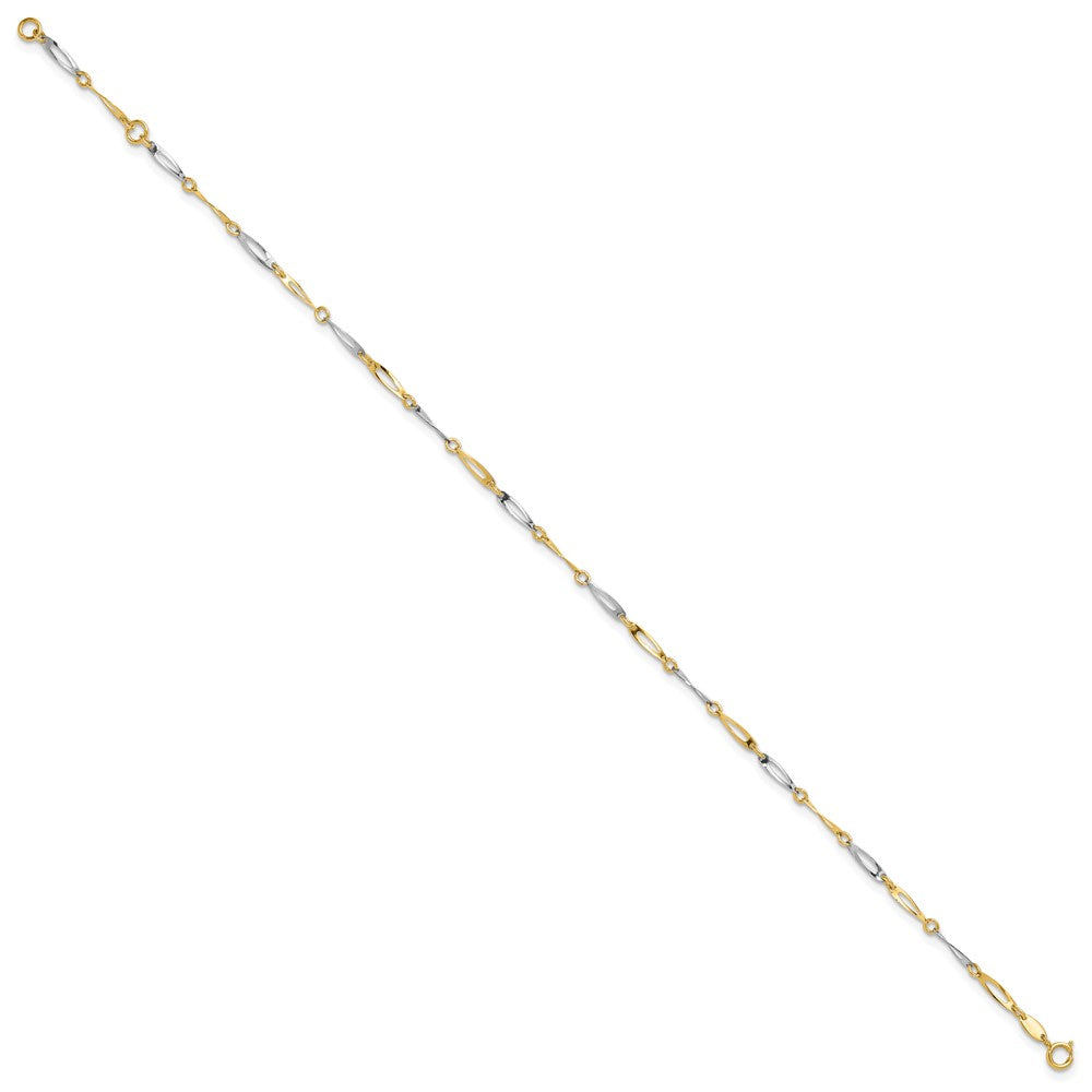14k Two-Tone Polished Oval Twist Link 9 inch Plus 1 inch Extender Total 10 inch Anklet