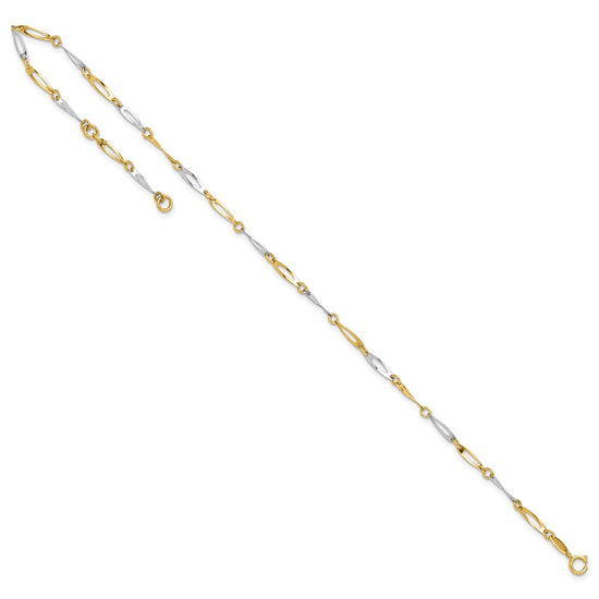 14k Two-Tone Polished Oval Twist Link 9 inch Plus 1 inch Extender Total 10 inch Anklet