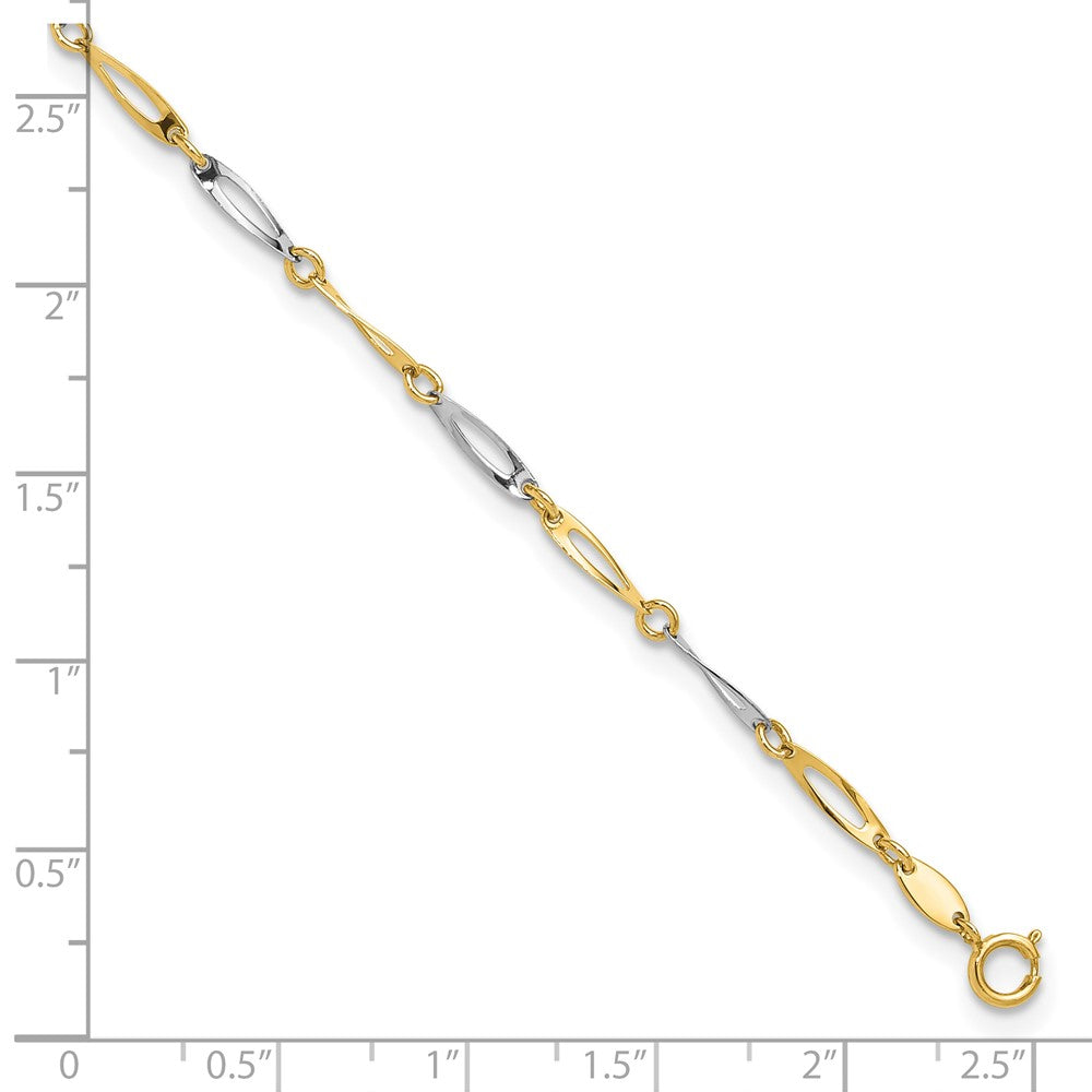 14k Two-Tone Polished Oval Twist Link 9 inch Plus 1 inch Extender Total 10 inch Anklet