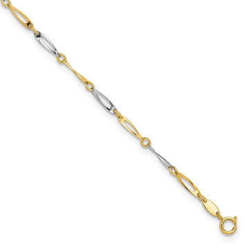 14k Two-Tone Polished Oval Twist Link 9 inch Plus 1 inch Extender Total 10 inch Anklet