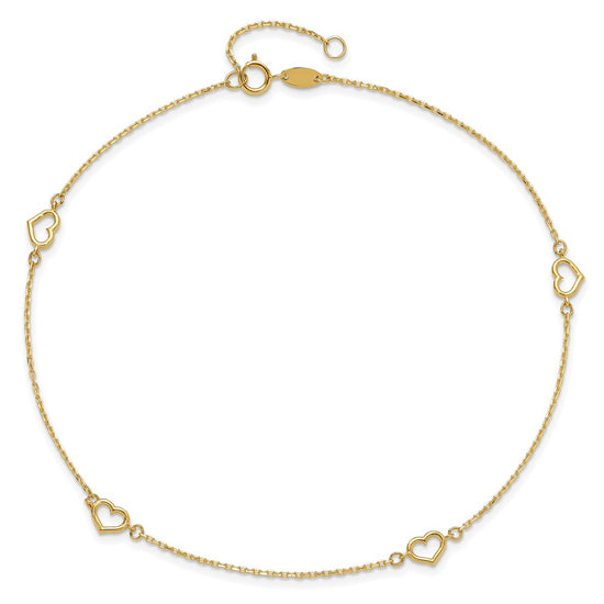 14K Open Hearts 4-Station 10 inch Plus 1 inch Extender Total 11 inch Anklet