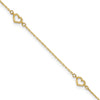 14K Open Hearts 4-Station 10 inch Plus 1 inch Extender - Total 11 inch Anklet