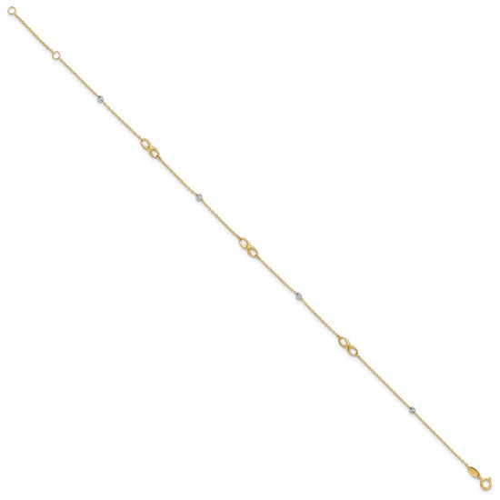 14K Two-Tone Diamond-cut Beads and Infinity 10 inch Plus 1 inch Extender - Total 11 inch Anklet