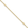 14K Flowers 3-Station with Flower Dangle 10 inch Plus 1 inch Extender Total 11 inch Anklet