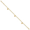 14K Polished Curb Chain with 3 Puffed Heart Dangles 9 inch Plus 1 inch Extender Total 10 inch Anklet