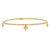 14K Polished Curb Chain with 3 Puffed Heart Dangles 9 inch Plus 1 inch Extender - Total 10 inch Anklet