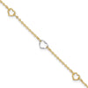 14K Two-tone Polished Open Hearts 5-Station 9 inch Plus 1 inch Extender Total 10 inch Anklet