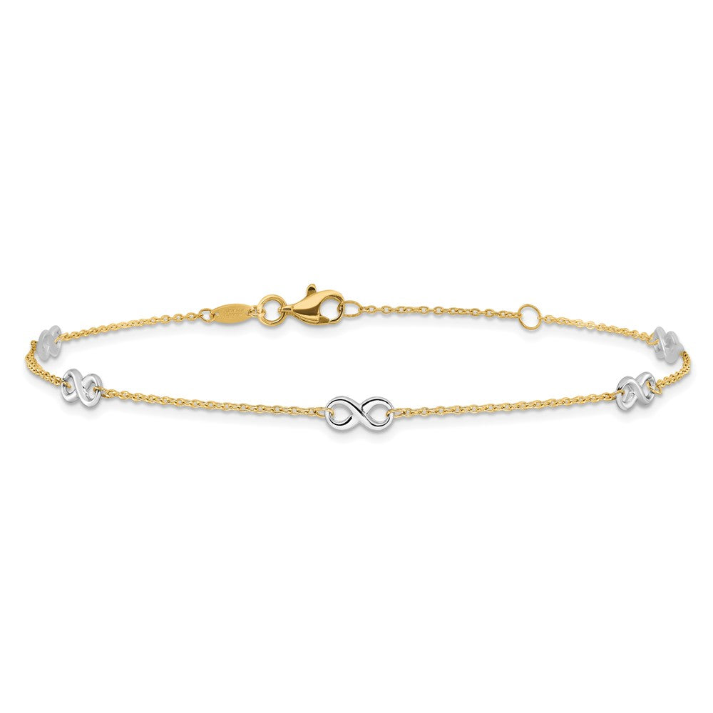 14K Two-tone Polished Infinity 5-Station 9 inch Plus 1 inch Extender - Total 10 inch Anklet