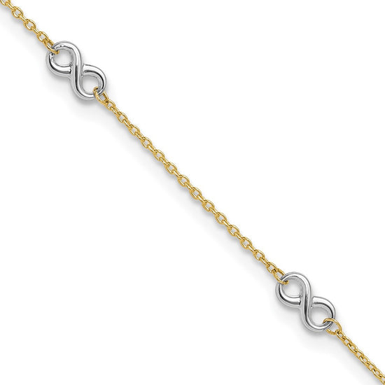 14K Two-tone Polished Infinity 5-Station 9 inch Plus 1 inch Extender - Total 10 inch Anklet