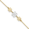 14K Two-tone Polished Three Cut-out Flowers 9 inch Plus 1 inch Extender - Total 10 inch Anklet