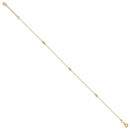 14K Mirror Beads 3-Station 9 inch Plus 1 inch Extender - Total 10 inch Anklet