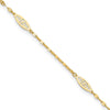 14K Fancy Filigree Link 5-Station 9 inch Plus 1 inch Extender Total 10 inch Anklet