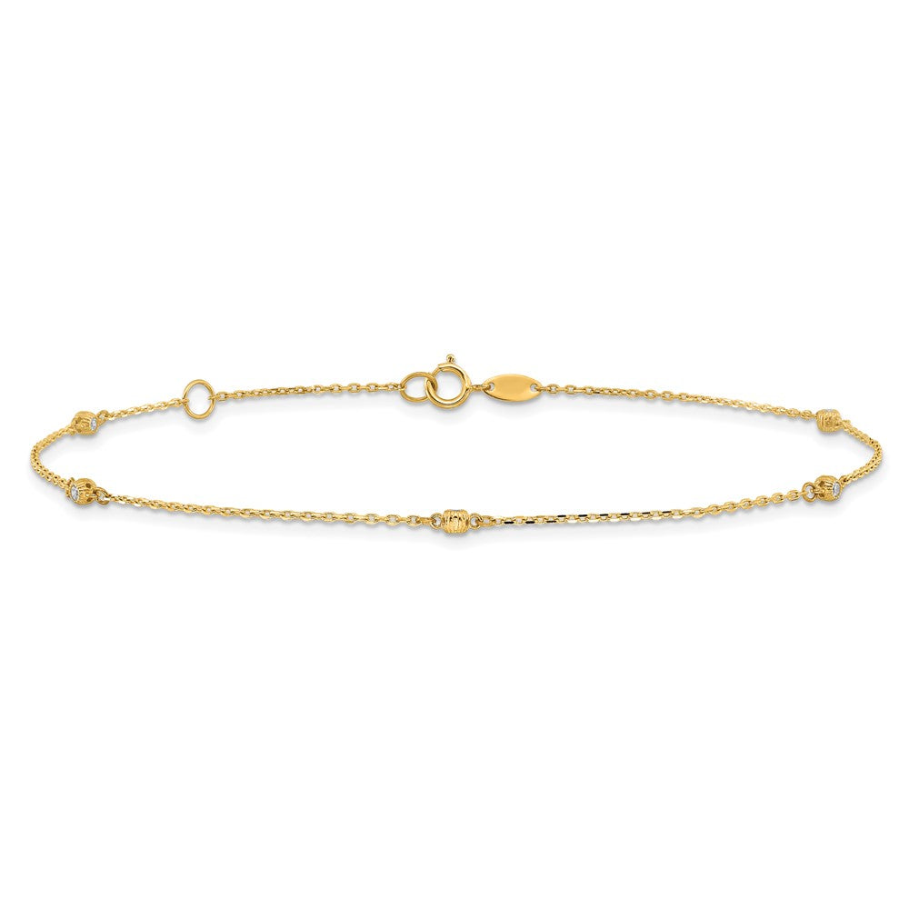 14K Bezel-set CZ 5-Station 9 inch Plus 1 inch Extender - Total 10 inch Anklet
