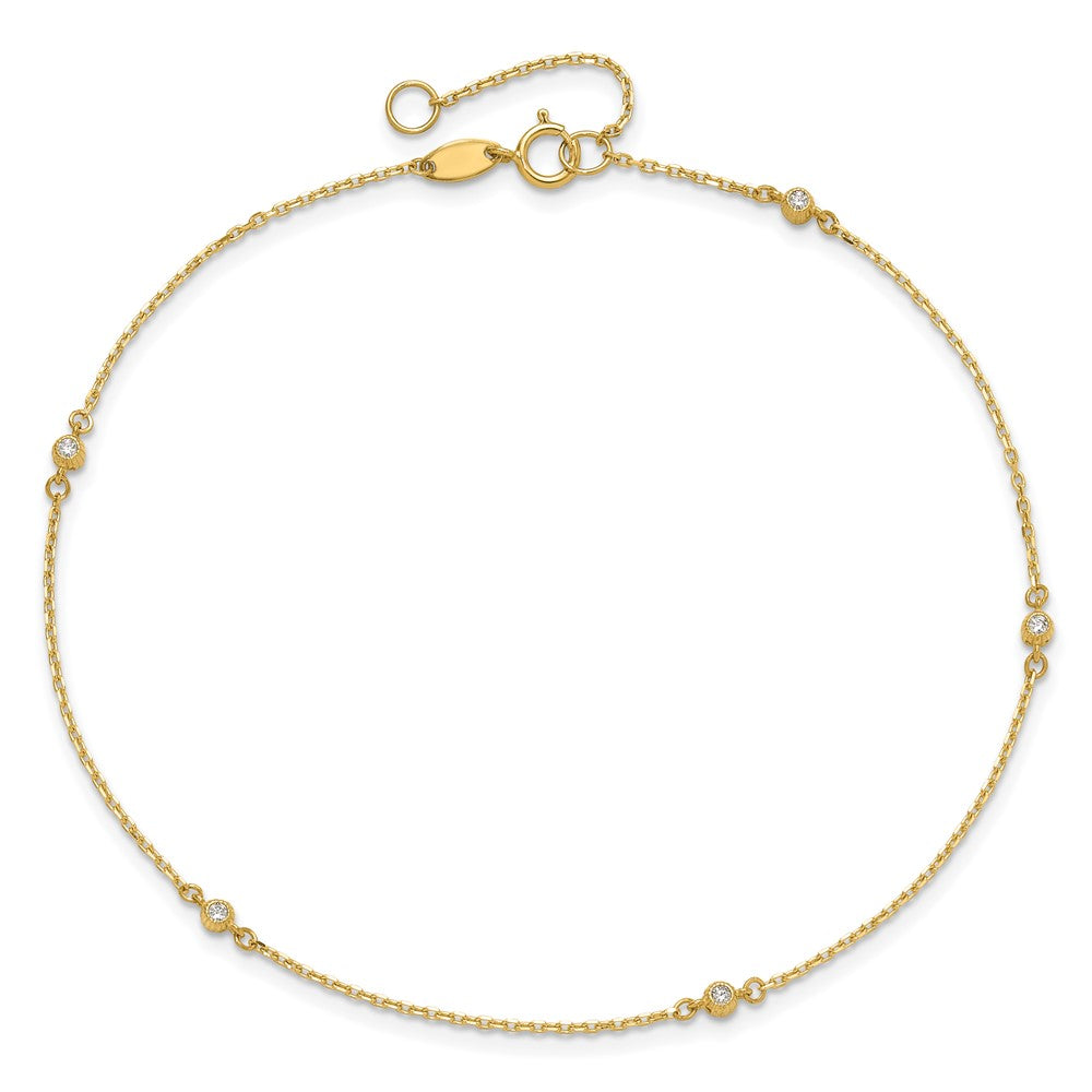 14K Bezel-set CZ 5-Station 9 inch Plus 1 inch Extender - Total 10 inch Anklet