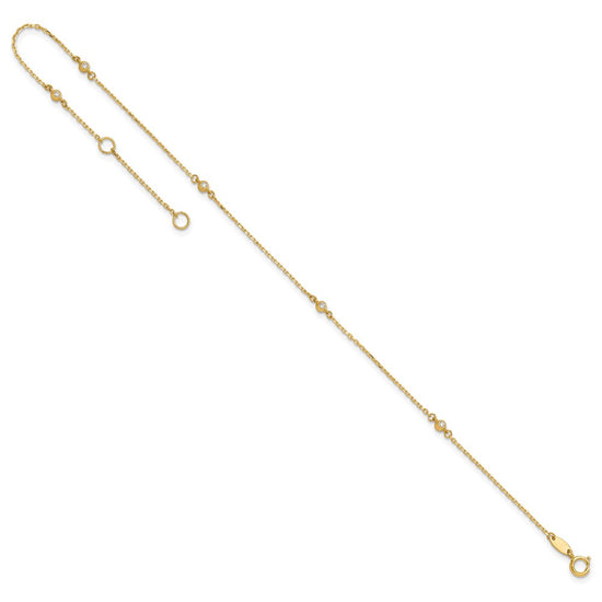 14K Bezel-set CZ 5-Station 9 inch Plus 1 inch Extender - Total 10 inch Anklet