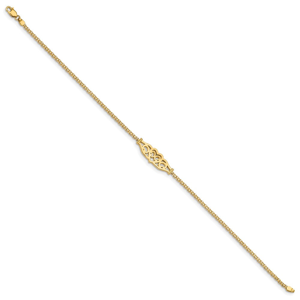 14k Polished Filigree Heart and Bismark Chain 9 inch Anklet