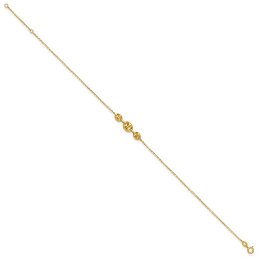14K Fancy Mariner Link 9 inch Plus 1 inch Extender Total 10 inch Anklet