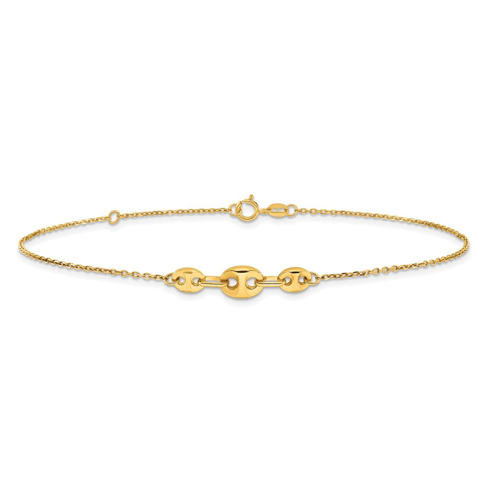 14K Fancy Mariner Link 9 inch Plus 1 inch Extender Total 10 inch Anklet