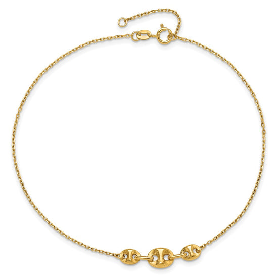14K Fancy Mariner Link 9 inch Plus 1 inch Extender Total 10 inch Anklet