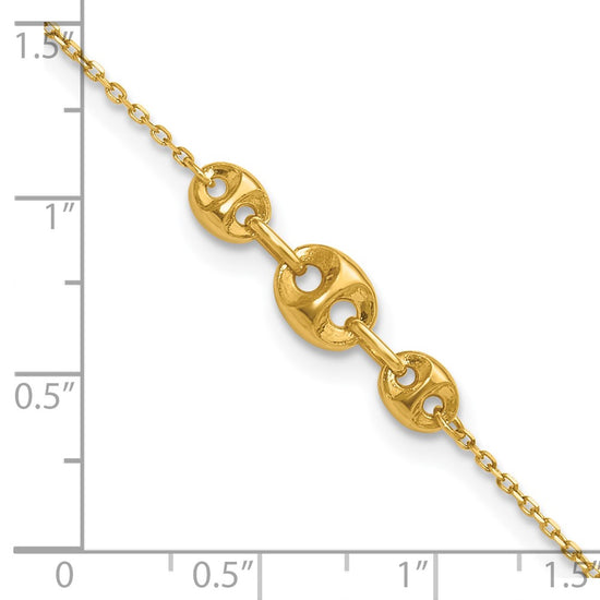 14K Fancy Mariner Link 9 inch Plus 1 inch Extender Total 10 inch Anklet