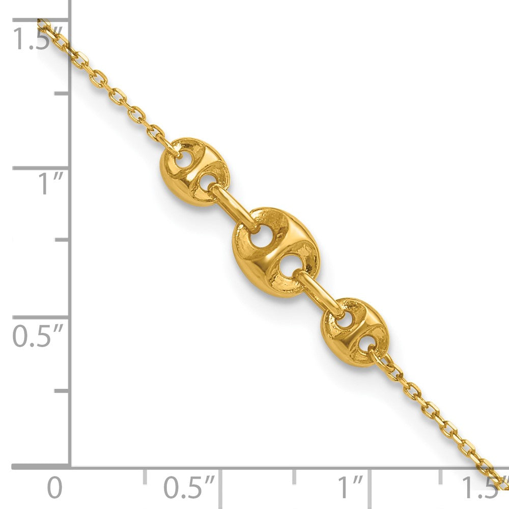 14K Fancy Mariner Link 9 inch Plus 1 inch Extender - Total 10 inch Anklet
