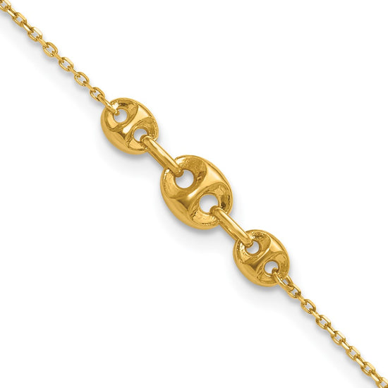 14K Fancy Mariner Link 9 inch Plus 1 inch Extender Total 10 inch Anklet