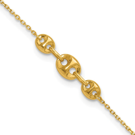 14K Fancy Mariner Link 9 inch Plus 1 inch Extender Total 10 inch Anklet