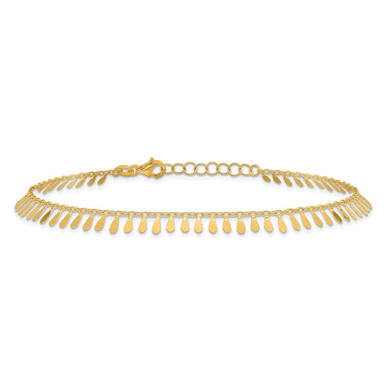 14K Polished Fancy Dangles 9 inch Plus 1 inch Extender Total 10 inch Anklet