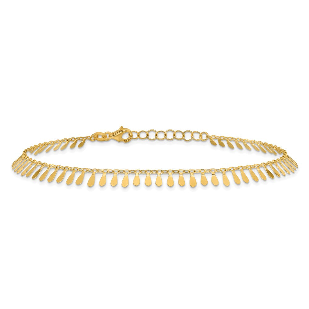 14K Polished Fancy Dangles 9 inch Plus 1 inch Extender Total 10 inch Anklet