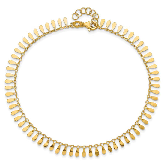 14K Polished Fancy Dangles 9 inch Plus 1 inch Extender Total 10 inch Anklet