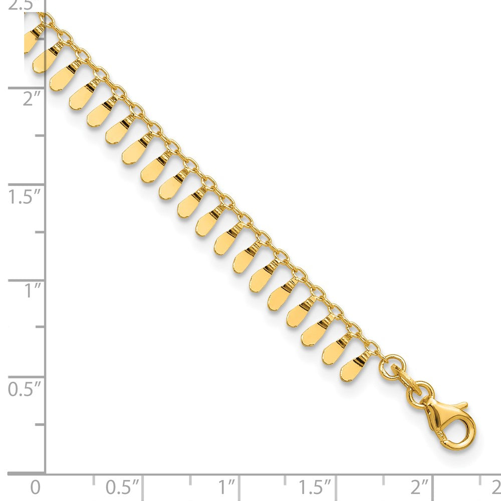 14K Polished Fancy Dangles 9 inch Plus 1 inch Extender Total 10 inch Anklet