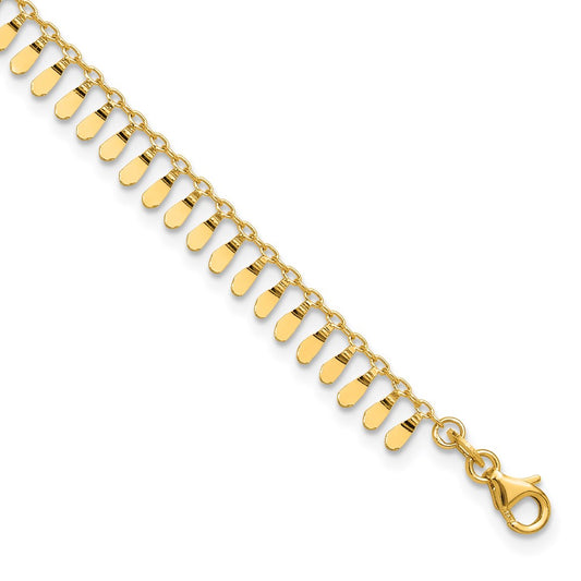 14K Polished Fancy Dangles 9 inch Plus 1 inch Extender Total 10 inch Anklet