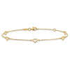 14K Open Heart and Chain 5-Station 9 inch Plus 1 inch Extender - Total 10 inch Anklet