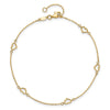 14K Open Heart and Chain 5-Station 9 inch Plus 1 inch Extender Total 10 inch Anklet
