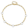 14K Two-tone 5 Hearts and Paperclip Links 9 inch Plus 1 inch Extender - Total 10 inch Anklet