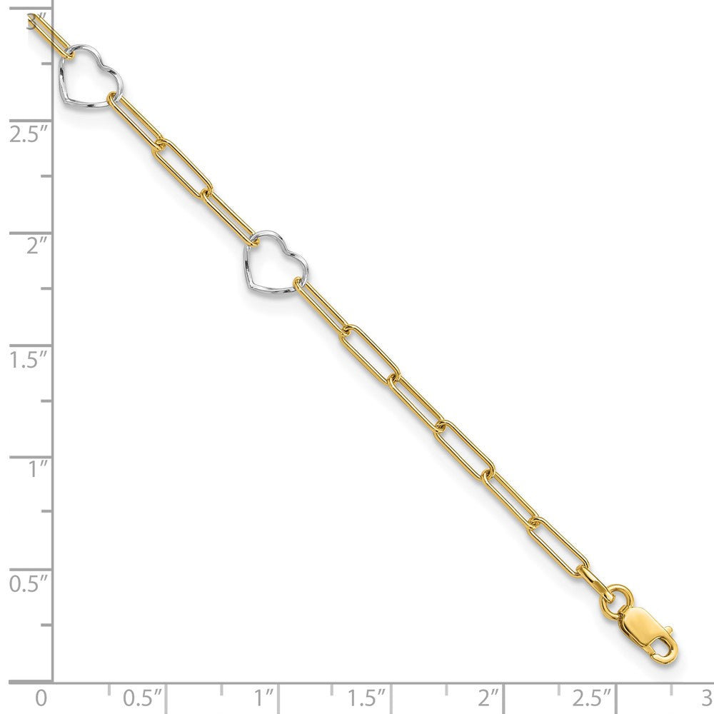 14K Two-tone 5 Hearts and Paperclip Links 9 inch Plus 1 inch Extender Total 10 inch Anklet