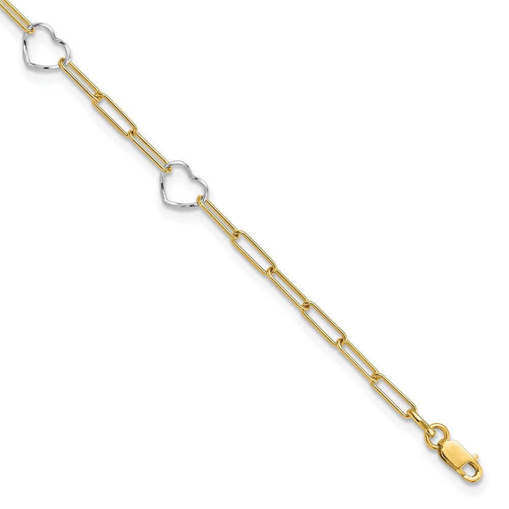 14K Two-tone 5 Hearts and Paperclip Links 9 inch Plus 1 inch Extender Total 10 inch Anklet