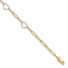 14K Two-tone 5 Hearts and Paperclip Links 9 inch Plus 1 inch Extender - Total 10 inch Anklet
